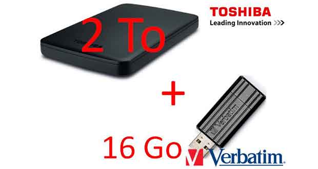 Promo, HDD externe Canvio 2To Toshiba + clé USB 16Go à 89 € +