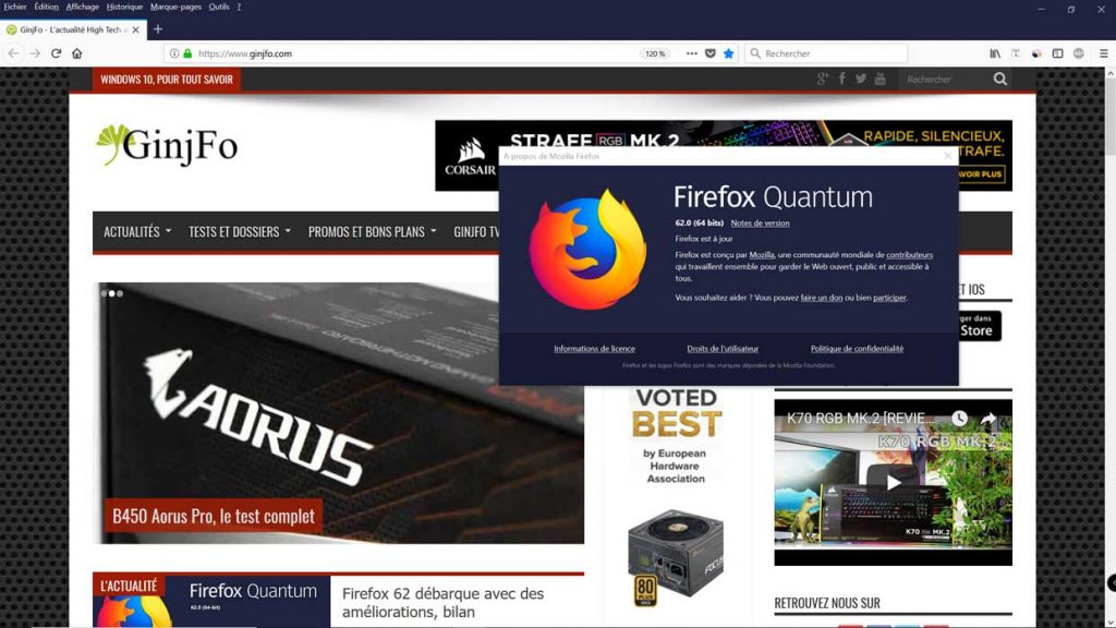 Navigateur Firtefox 62 de Mozilla