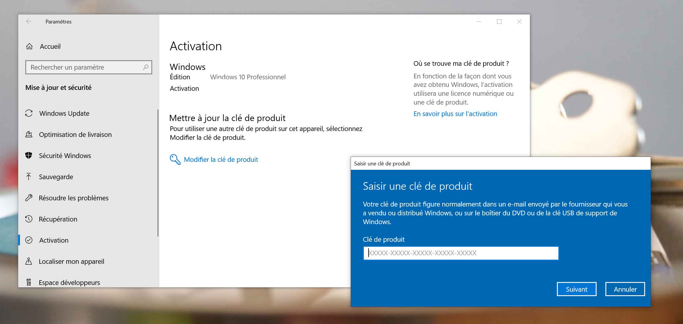 Comment activer Windows 10 avec une clé de produit Windows 7