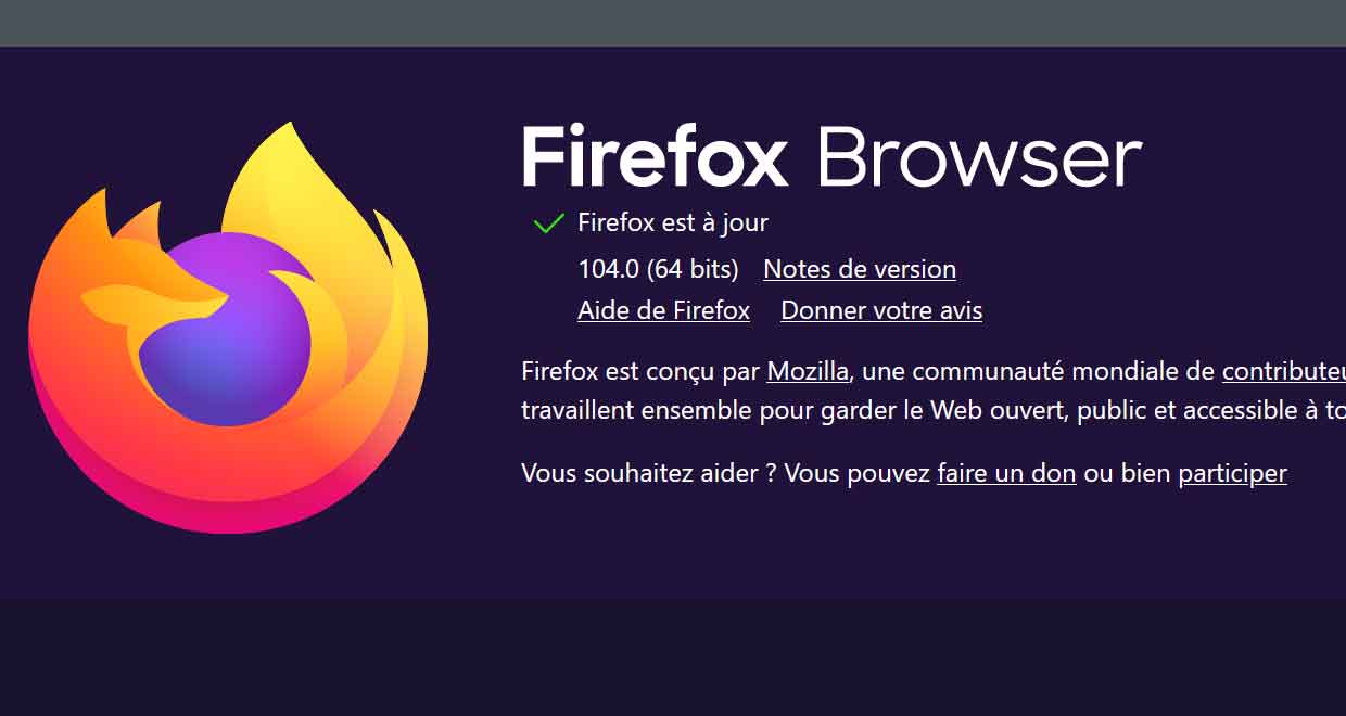 Navigateur Firefox 104 de Mozilla