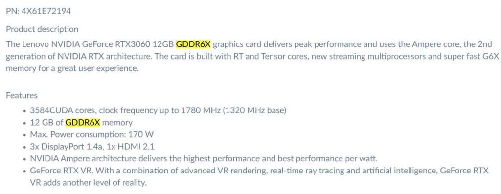 GeForce RTX 3060 con memoria GDDR6X (Lenovoshop)