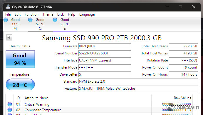 Disque dur ultra rapide 2 To SSD M.2 PCI-Express Nvme Samsung 990 PRO  (mémoire Flash)