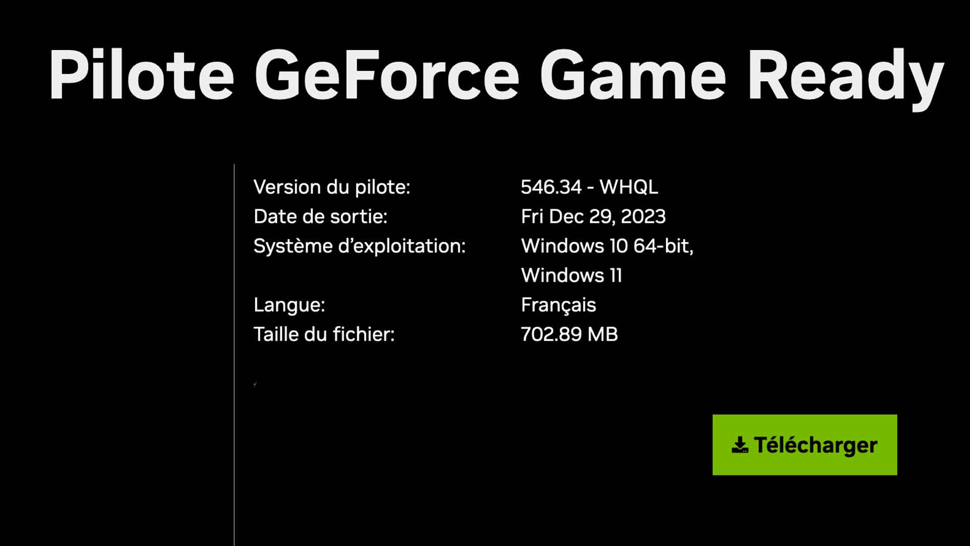 Pilotes graphiques Nvidia GeForce 546.34 WHQL Game Ready