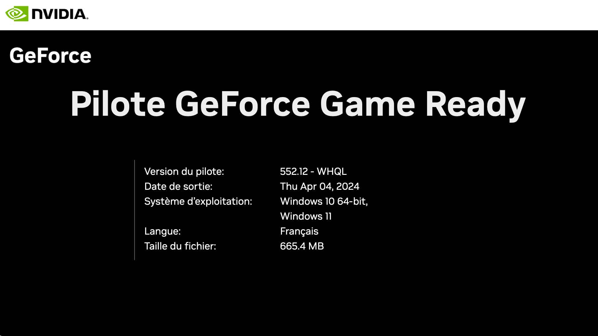 Pilotes graphiques GeForce 552.12 WHQL Game Ready de Nvidia