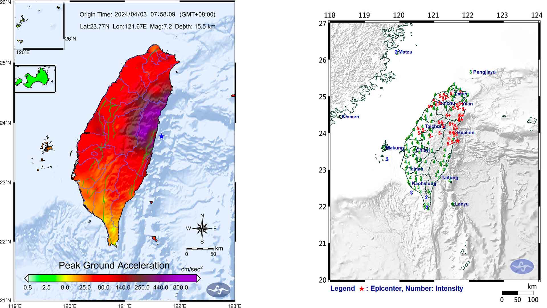 Les différentes magnitudes du Tremblement de terre du 3 avril 2024 sur l’ile de Taiwan