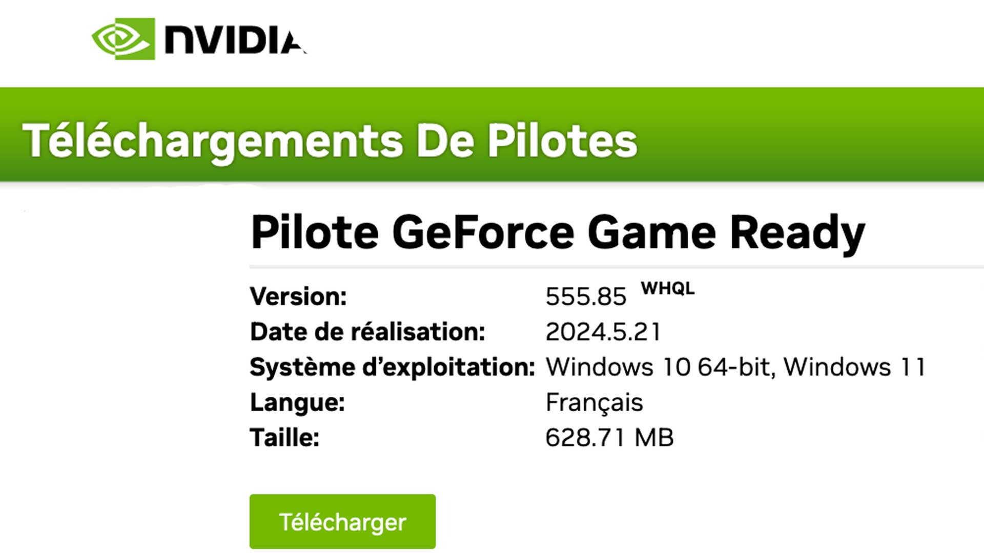 Pilotes graphiques GeForce 555.85 WHQL Game Ready de Nvidia