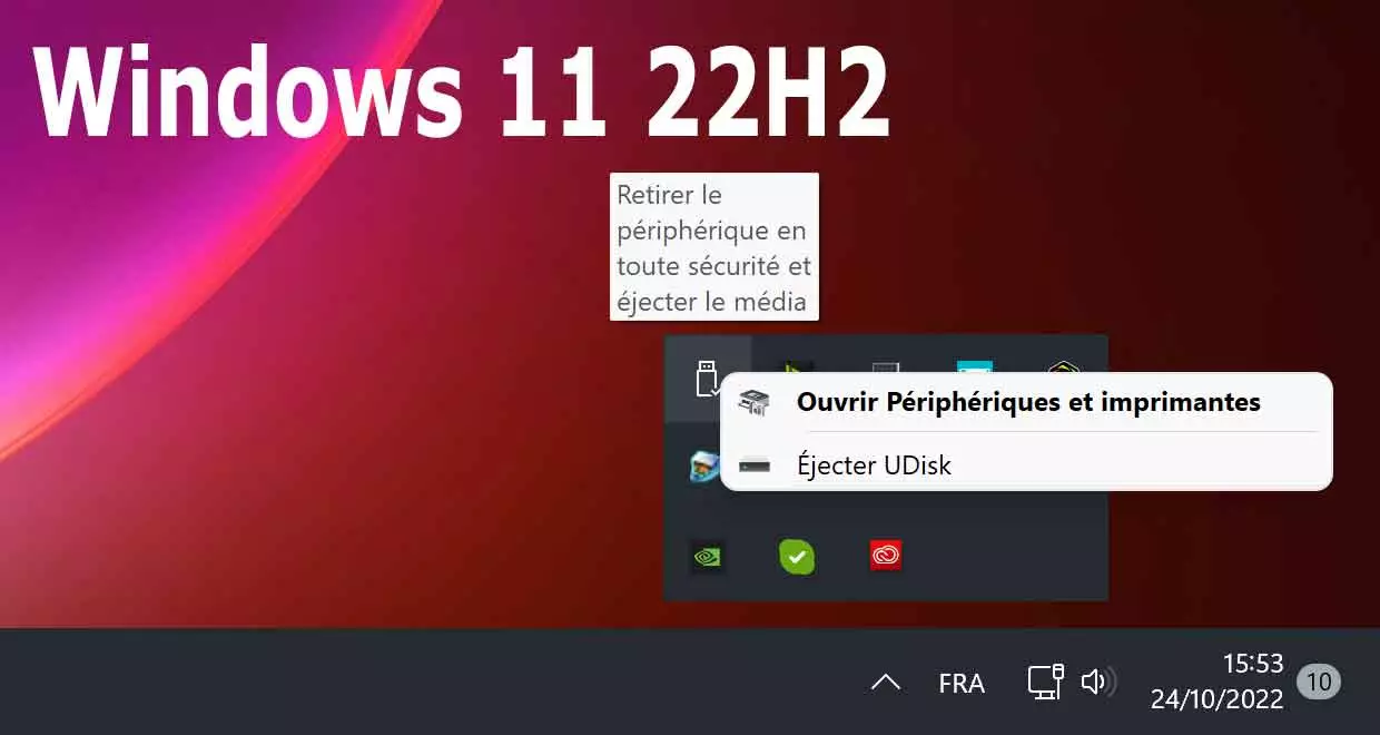Windows 11 22H2, un bug empêche de retirer en toute sécurité un  périphérique USB ! - GinjFo